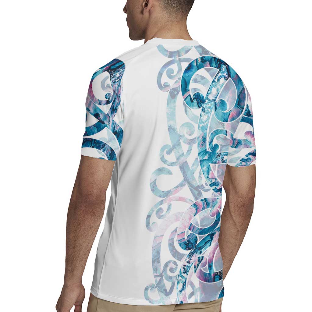 Turquoise Paua Shell Maori Rugby Jersey Koru Kowhaiwhai - Polynesian Pride