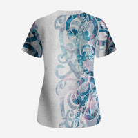 Turquoise Paua Shell Maori Scrub Top Koru Kowhaiwhai - Polynesian Pride