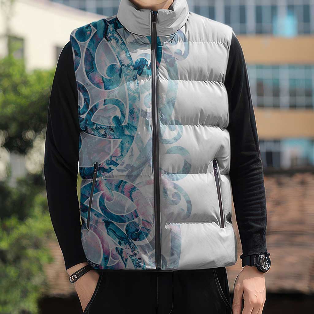 Turquoise Paua Shell Maori Sleeveless Puffer Jacket Koru Kowhaiwhai - Polynesian Pride