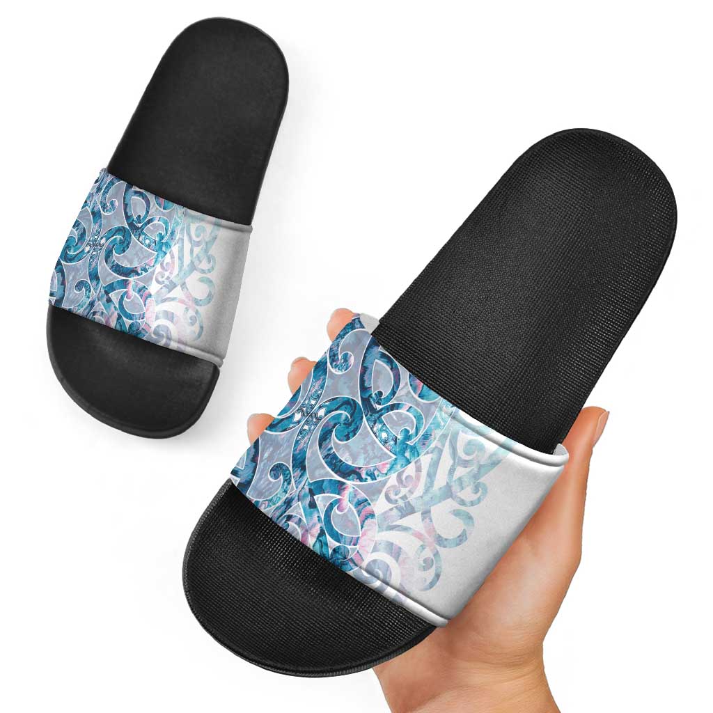 Turquoise Paua Shell Maori Slide Sandals Koru Kowhaiwhai - Polynesian Pride