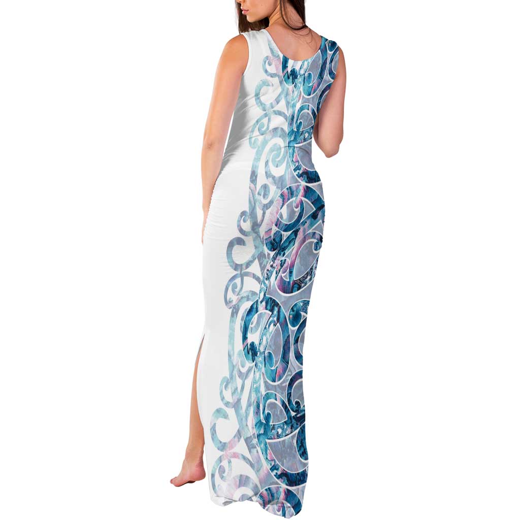 Turquoise Paua Shell Maori Tank Maxi Dress Koru Kowhaiwhai - Polynesian Pride
