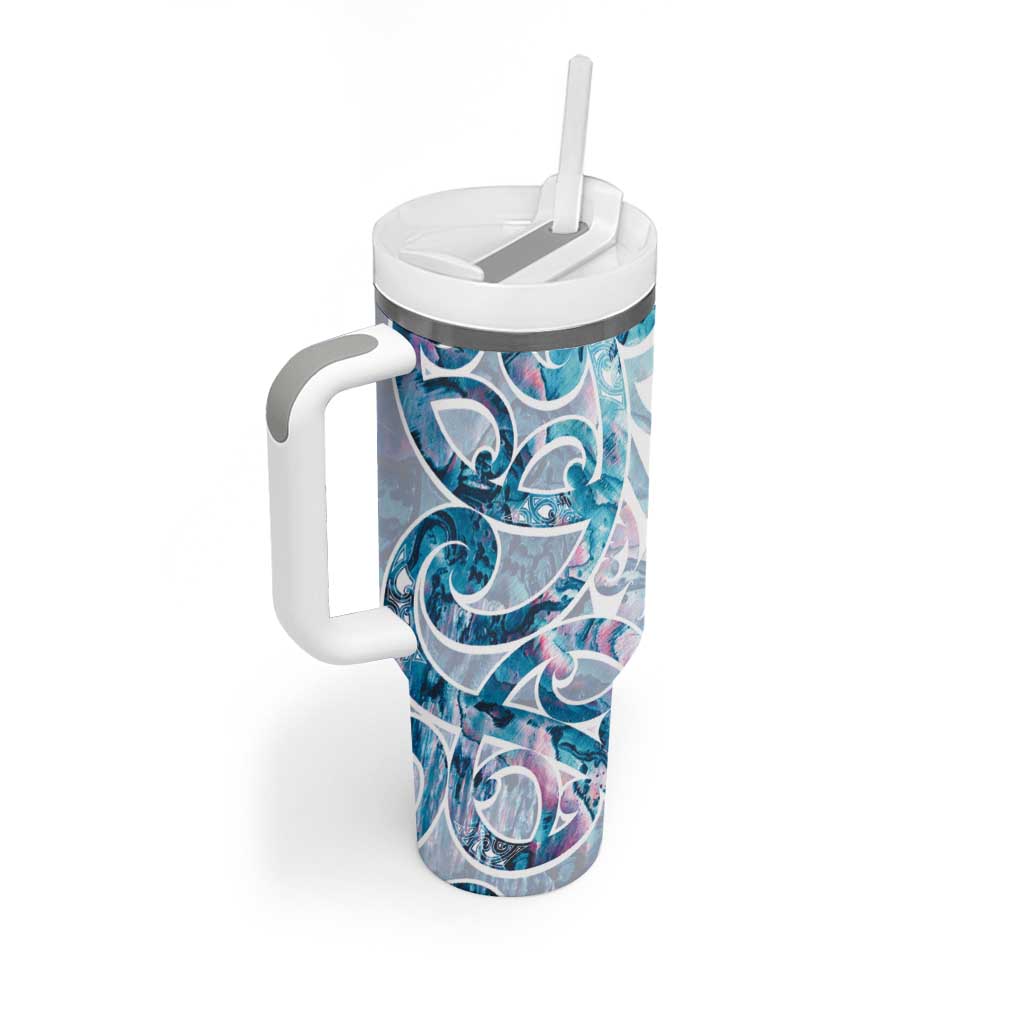 Turquoise Paua Shell Maori Tumbler With Handle Koru Kowhaiwhai - Polynesian Pride