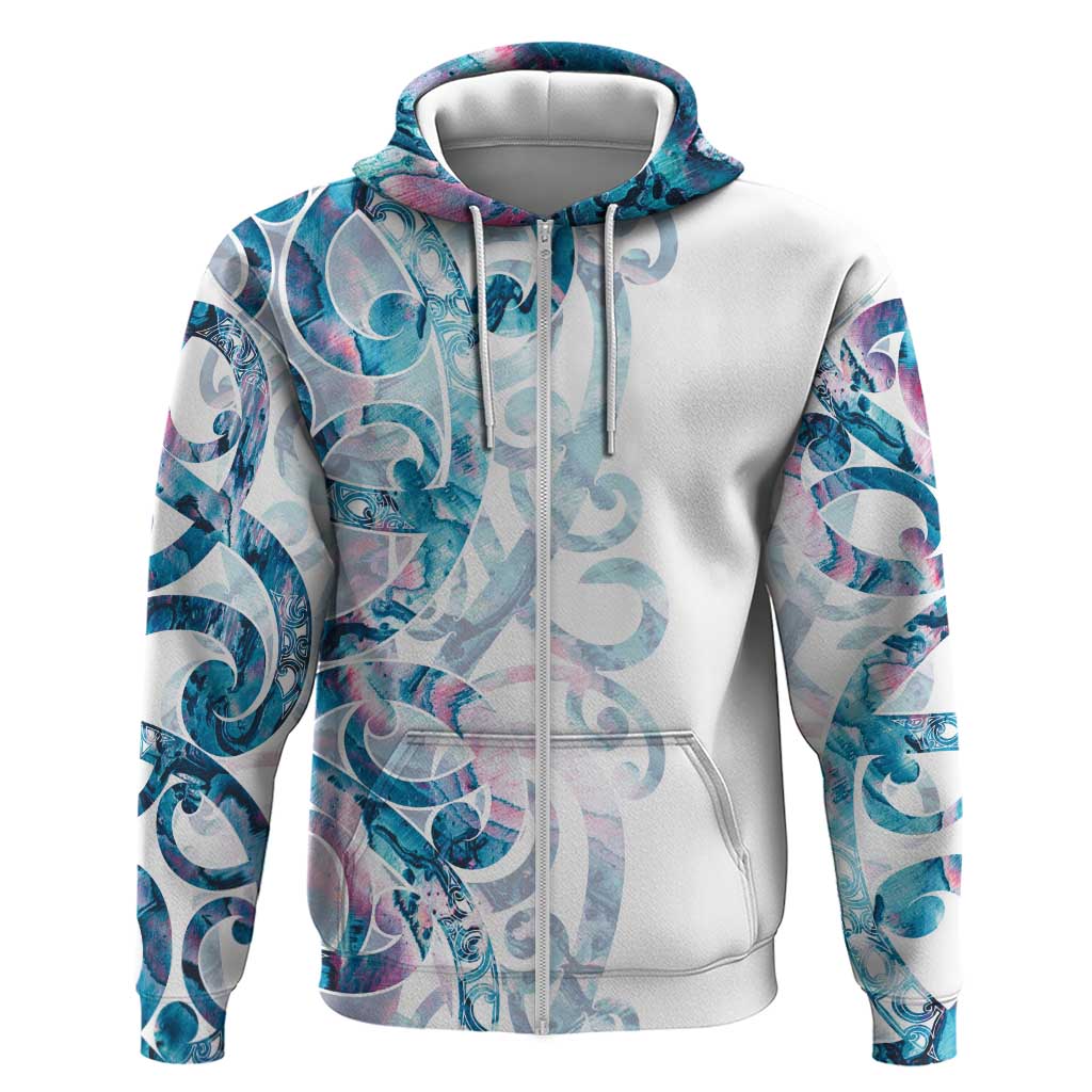 Turquoise Paua Shell Maori Zip Hoodie Koru Kowhaiwhai - Polynesian Pride
