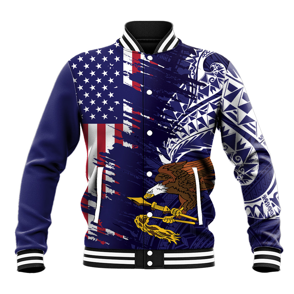 American Samoa Mix US Baseball Jacket Flag Day Grunge Style LT7 Unisex Blue - Polynesian Pride