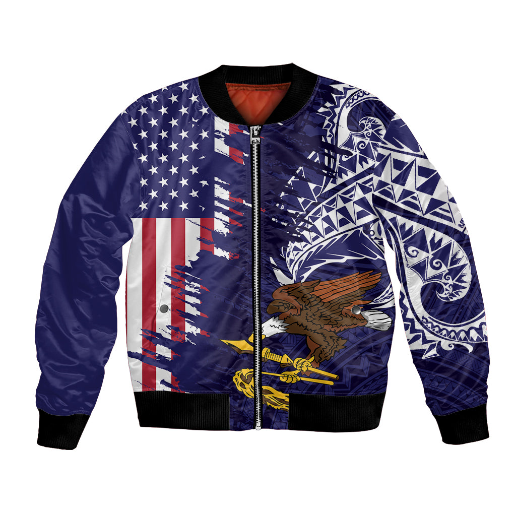 American Samoa Mix US Bomber Jacket Flag Day Grunge Style LT7 Unisex Blue - Polynesian Pride