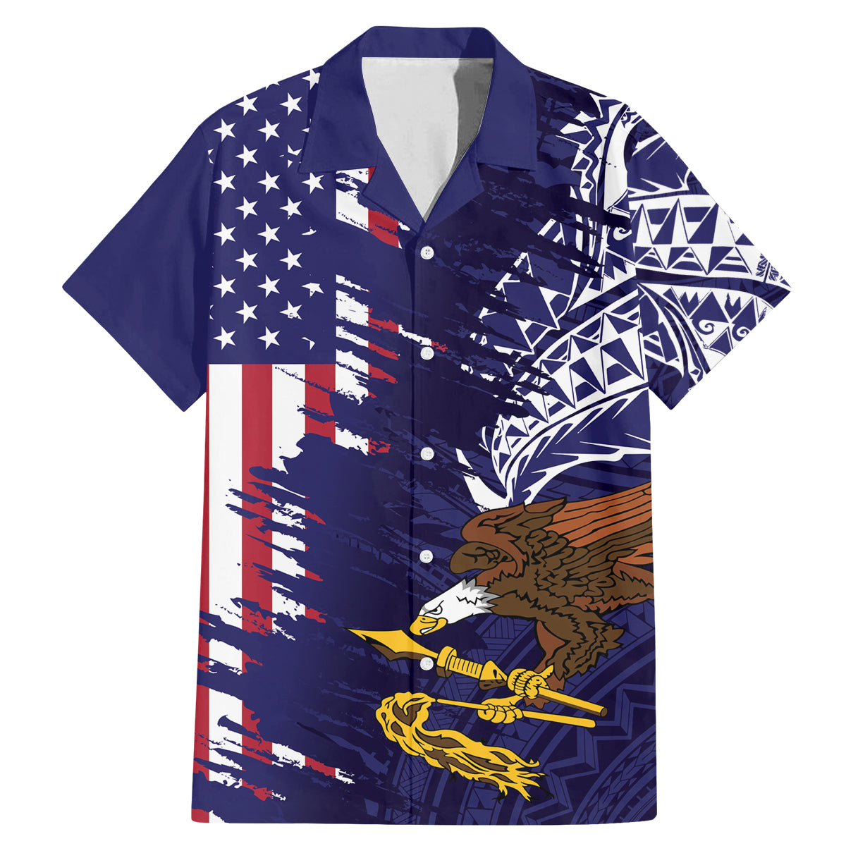 American Samoa Mix US Family Matching Mermaid Dress and Hawaiian Shirt Flag Day Grunge Style LT7 Dad's Shirt - Short Sleeve Blue - Polynesian Pride