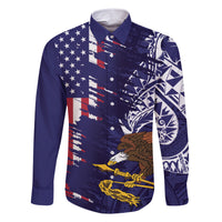 American Samoa Mix US Family Matching Short Sleeve Bodycon Dress and Hawaiian Shirt Flag Day Grunge Style LT7 Dad's Shirt - Long Sleeve Blue - Polynesian Pride