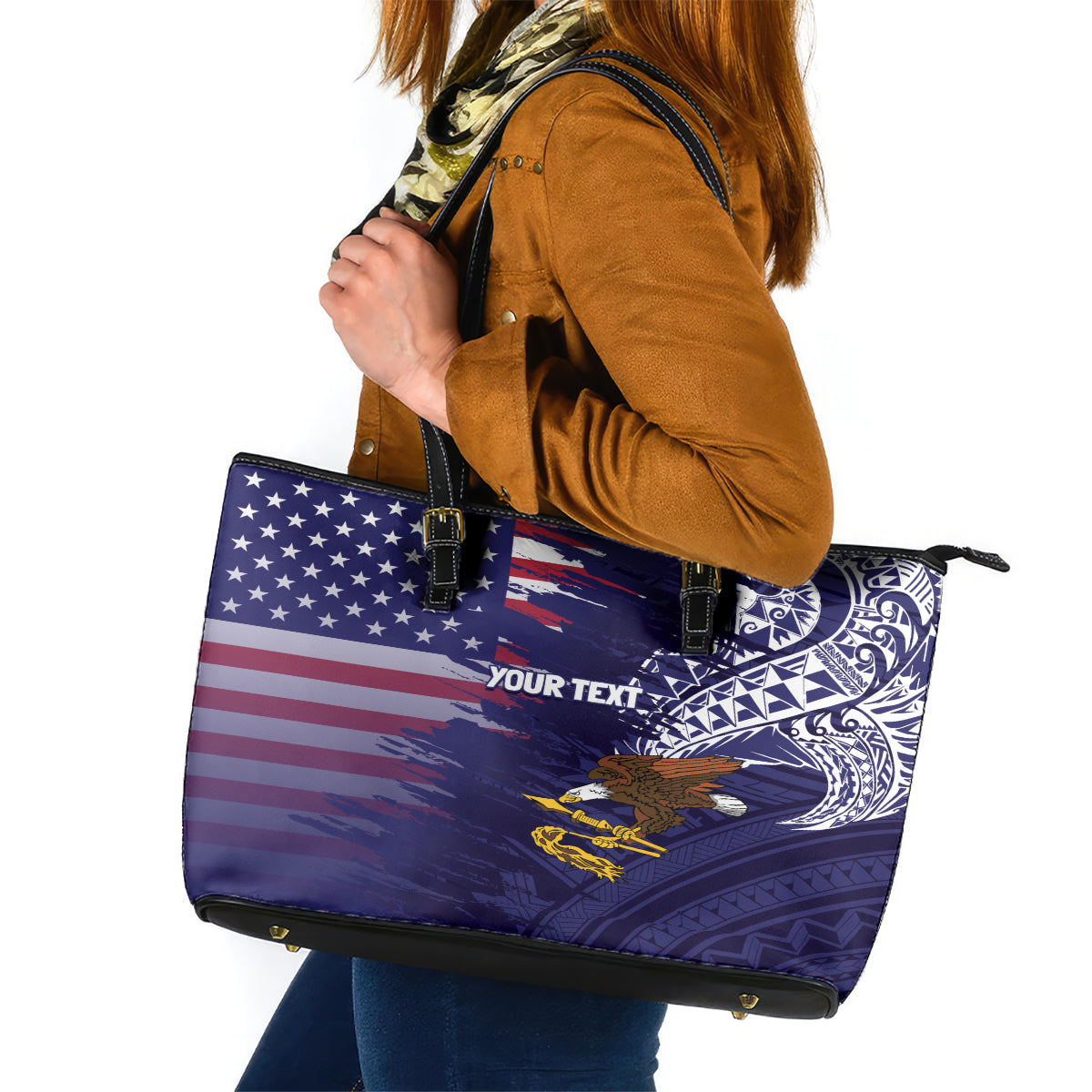 American Samoa Mix US Leather Tote Bag Flag Day Grunge Style