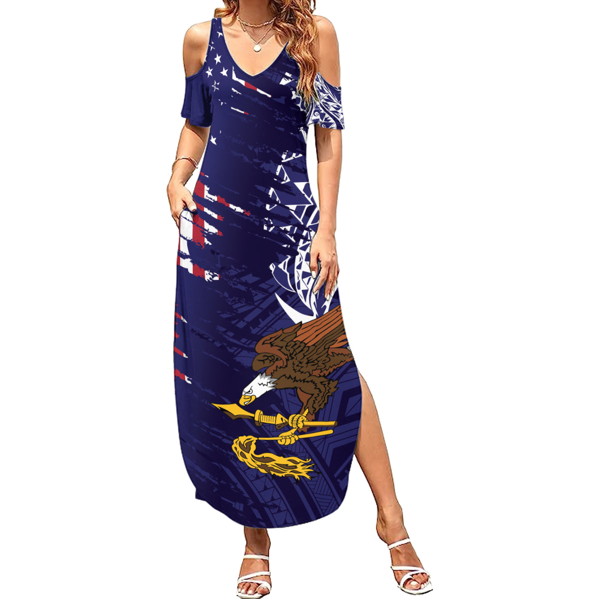 American Samoa Mix US Summer Maxi Dress Flag Day Grunge Style LT7 Women Blue - Polynesian Pride