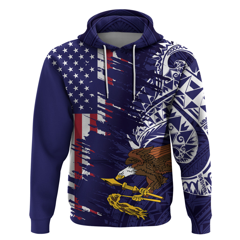 American Samoa Mix US Zip Hoodie Flag Day Grunge Style LT7 Pullover Hoodie Blue - Polynesian Pride