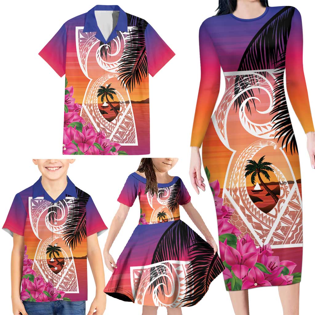 Guam Chamorro Family Matching Long Sleeve Bodycon Dress and Hawaiian Shirt Artsy Latte Stone LT7 - Polynesian Pride
