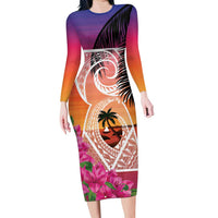 Guam Chamorro Family Matching Long Sleeve Bodycon Dress and Hawaiian Shirt Artsy Latte Stone LT7 Mom's Dress Art - Polynesian Pride