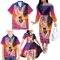 Guam Chamorro Family Matching Off The Shoulder Long Sleeve Dress and Hawaiian Shirt Artsy Latte Stone LT7 - Polynesian Pride