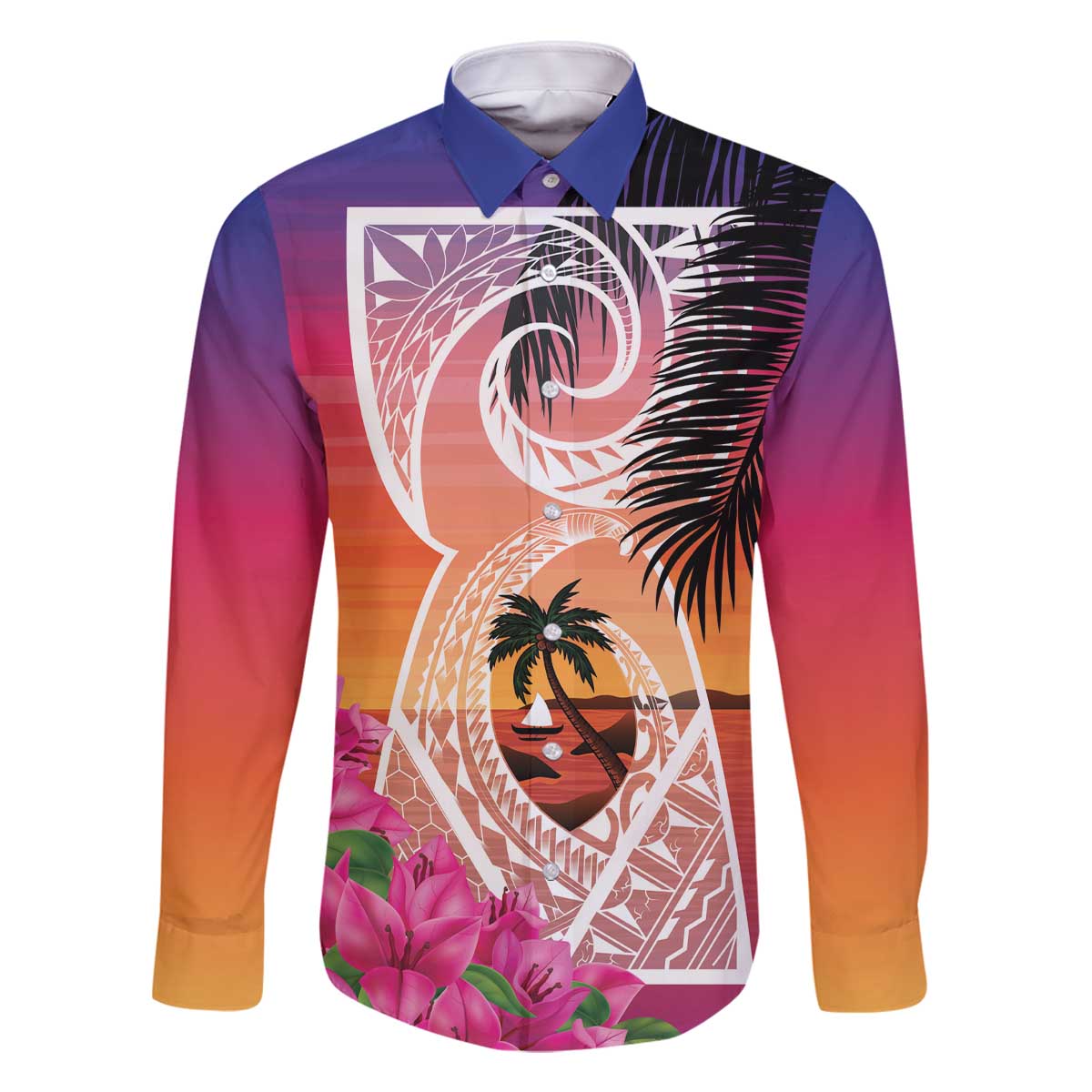 Guam Chamorro Family Matching Off The Shoulder Long Sleeve Dress and Hawaiian Shirt Artsy Latte Stone LT7 Dad's Shirt - Long Sleeve Art - Polynesian Pride
