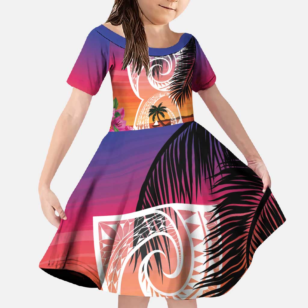 Guam Chamorro Family Matching Short Sleeve Bodycon Dress and Hawaiian Shirt Artsy Latte Stone LT7 Daughter's Dress Art - Polynesian Pride