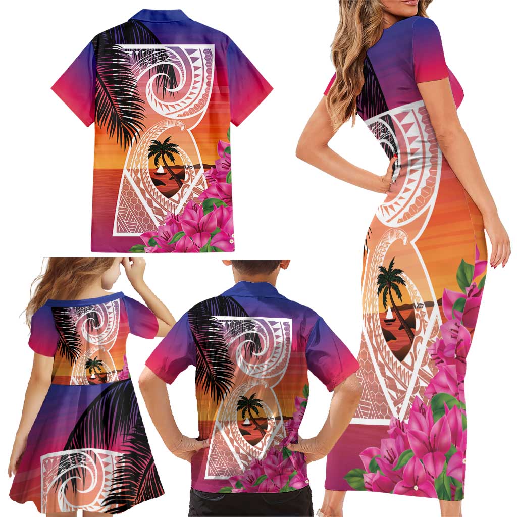 Guam Chamorro Family Matching Short Sleeve Bodycon Dress and Hawaiian Shirt Artsy Latte Stone LT7 - Polynesian Pride