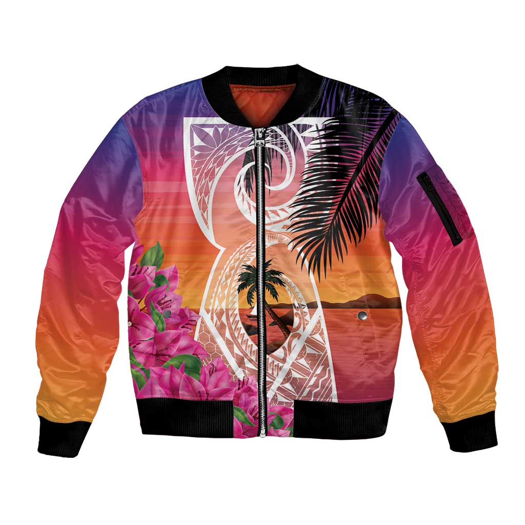 Guam Chamorro Sleeve Zip Bomber Jacket Artsy Latte Stone