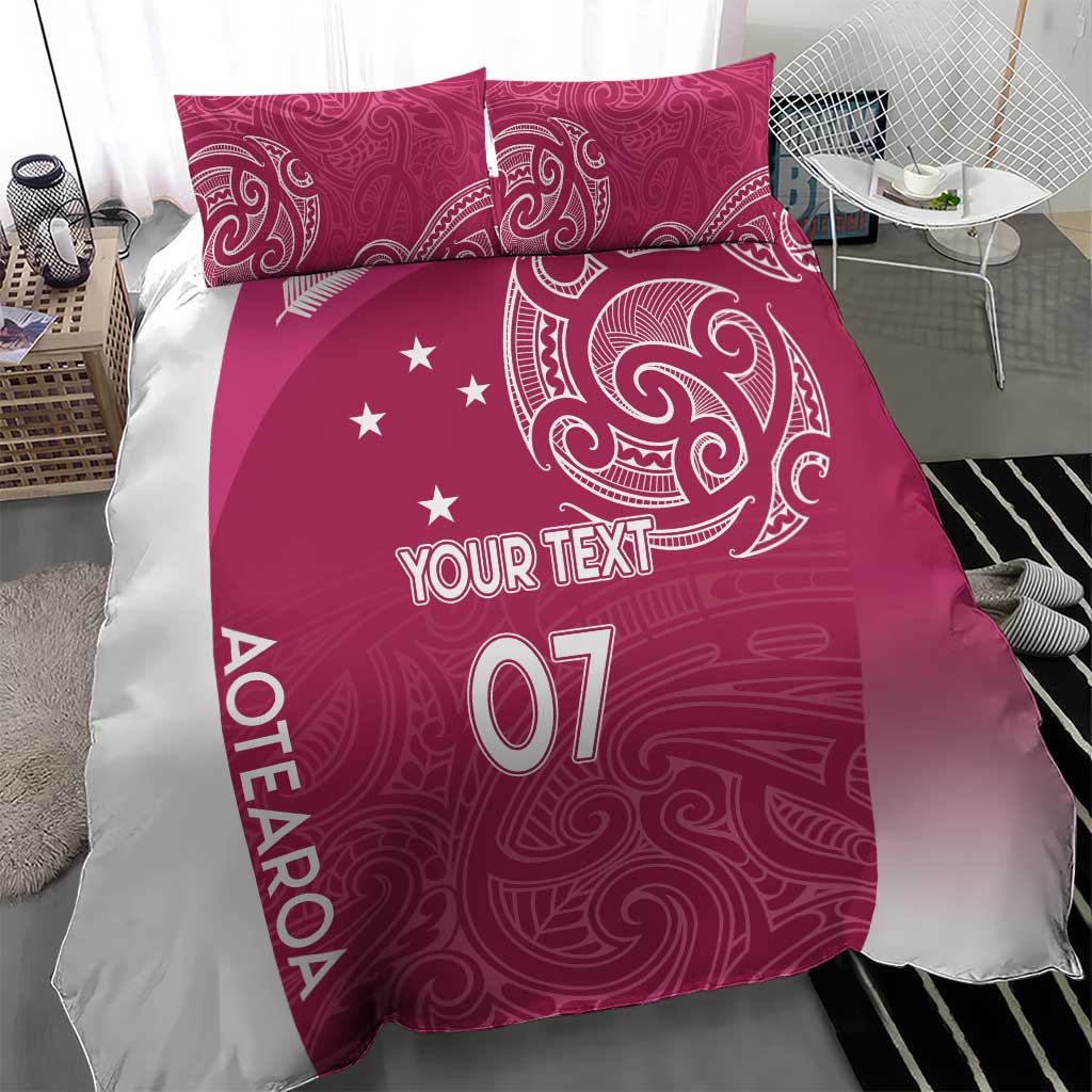 Personalised New Zealand Rugby Bedding Set Aotearoa Champions - Pink Version