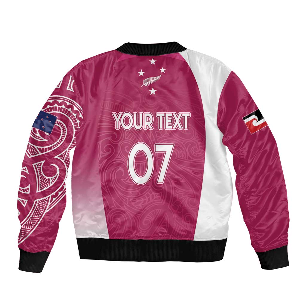 Personalised New Zealand Rugby Bomber Jacket Aotearoa Champions - Pink Version