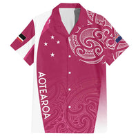 Personalised New Zealand Rugby Family Matching Off The Shoulder Long Sleeve Dress and Hawaiian Shirt Aotearoa Champions - Pink Version