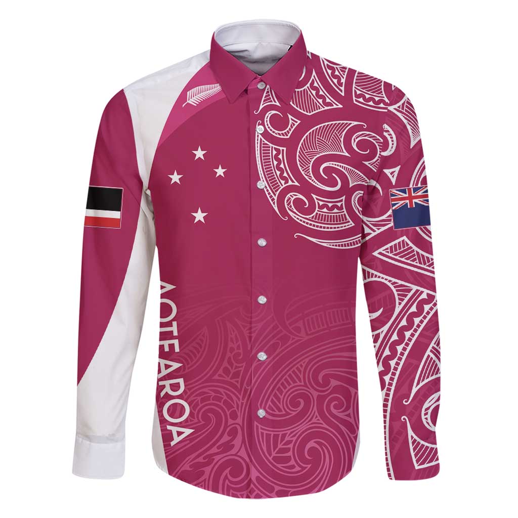 Personalised New Zealand Rugby Family Matching Off Shoulder Maxi Dress and Hawaiian Shirt Aotearoa Champions - Pink Version