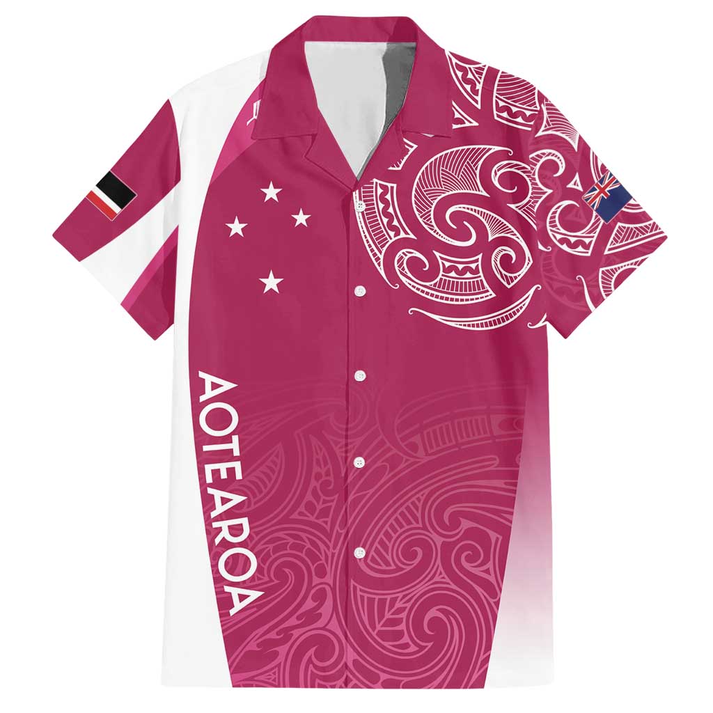 Personalised New Zealand Rugby Family Matching Short Sleeve Bodycon Dress and Hawaiian Shirt Aotearoa Champions - Pink Version