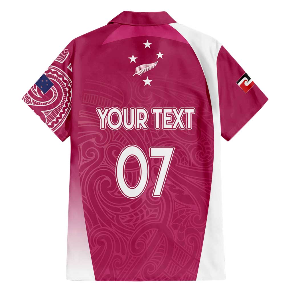 Personalised New Zealand Rugby Family Matching Short Sleeve Bodycon Dress and Hawaiian Shirt Aotearoa Champions - Pink Version