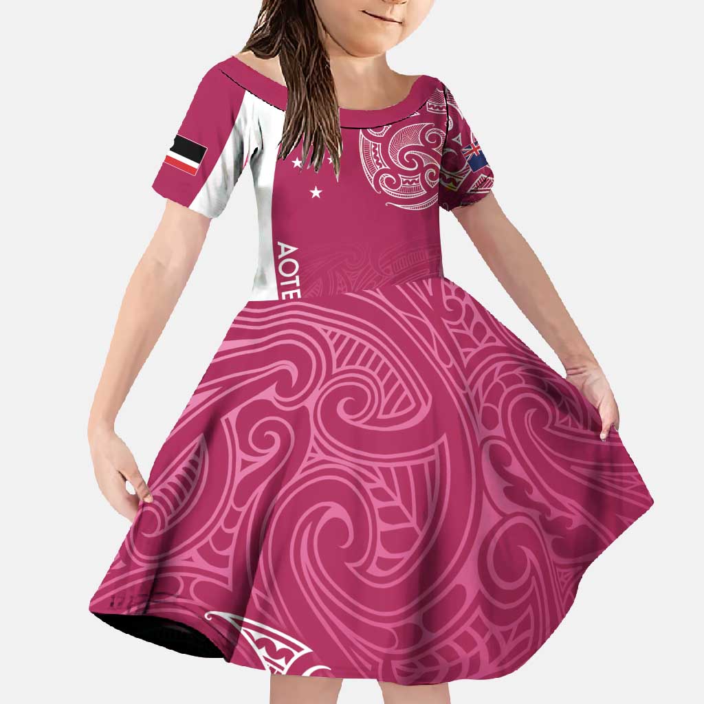 Personalised New Zealand Rugby Family Matching Summer Maxi Dress and Hawaiian Shirt Aotearoa Champions - Pink Version