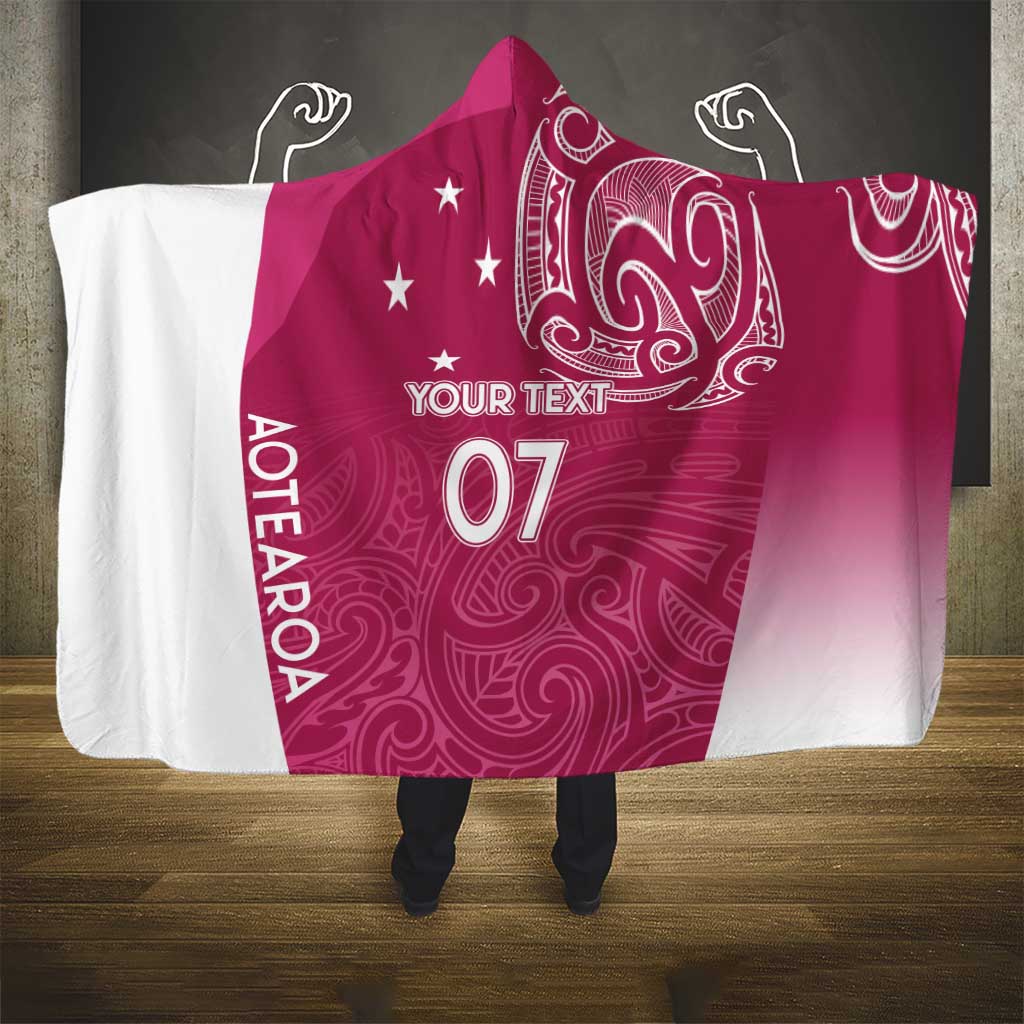 Personalised New Zealand Rugby Hooded Blanket Aotearoa Champions - Pink Version
