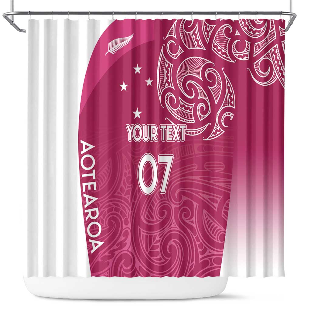 Personalised New Zealand Rugby Shower Curtain Aotearoa Champions - Pink Version