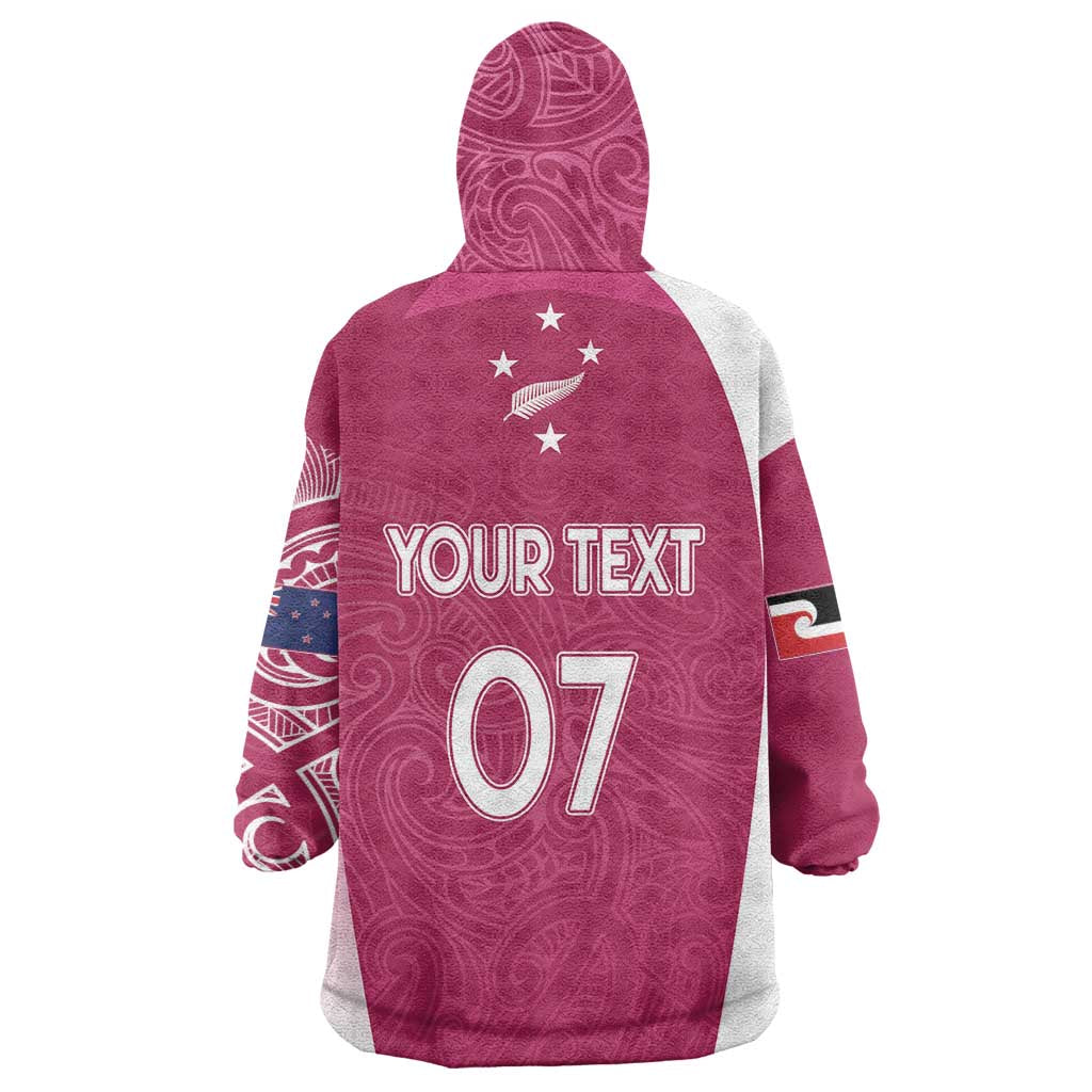 Personalised New Zealand Rugby Wearable Blanket Hoodie Aotearoa Champions - Pink Version