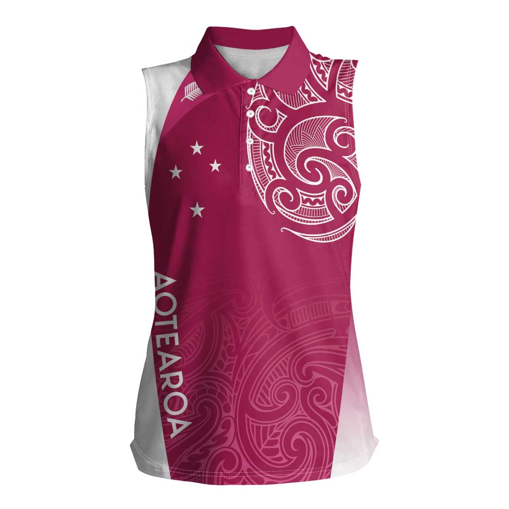 Personalised New Zealand Rugby Women Sleeveless Polo Shirt Aotearoa Champions - Pink Version