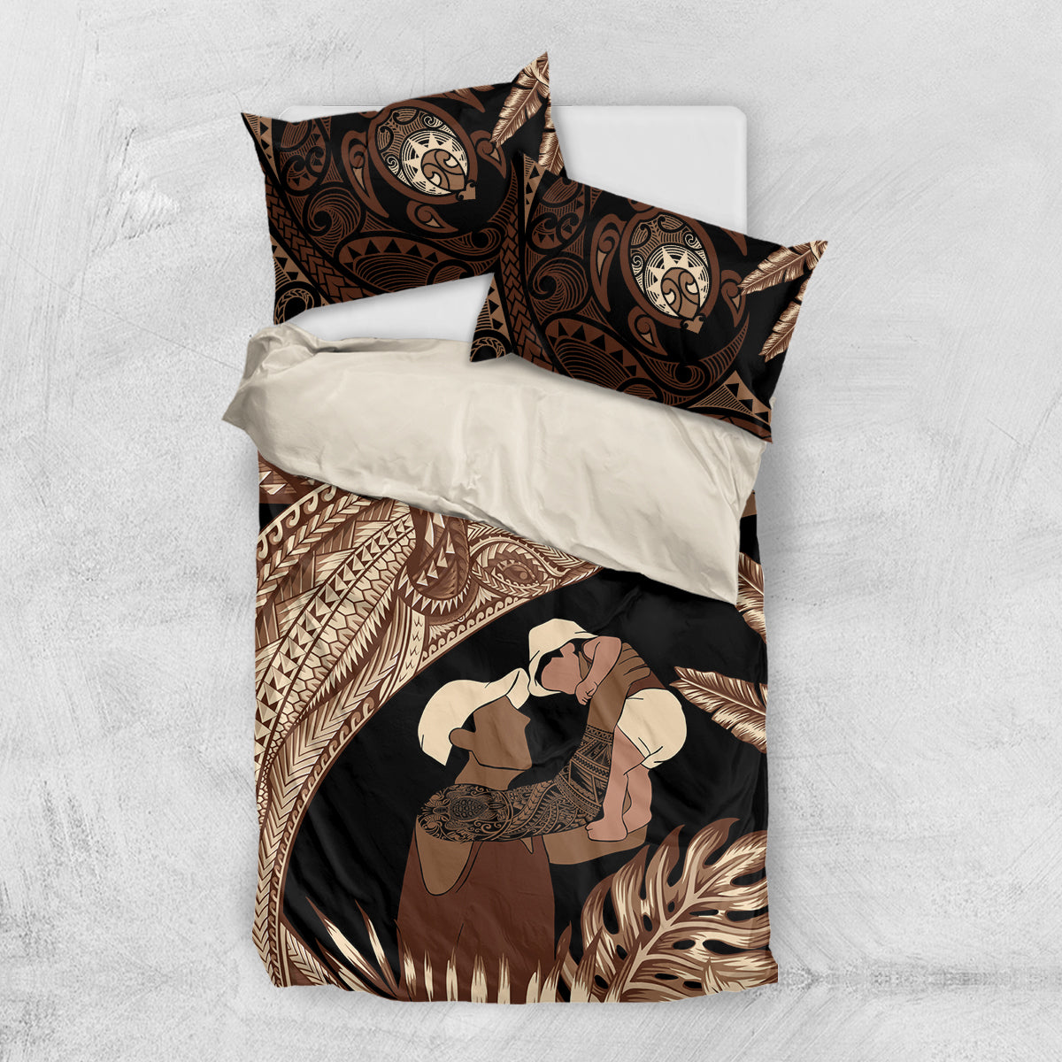 Father's Day Polynesian Pattern Bedding Set Tropical Humpback Whale