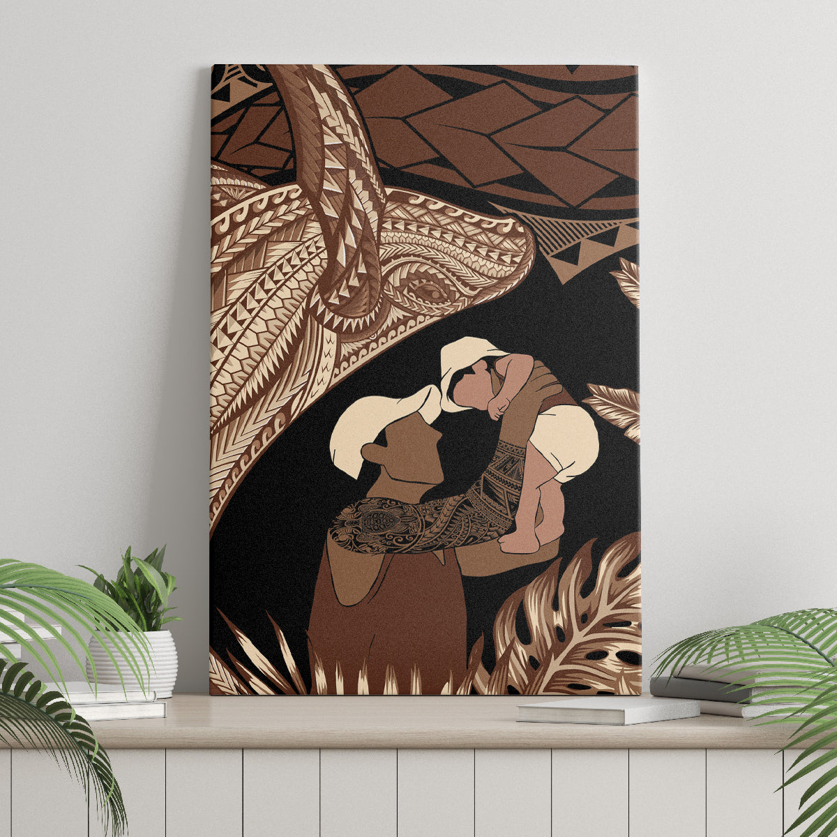 Father's Day Polynesian Pattern Canvas Wall Art Tropical Humpback Whale