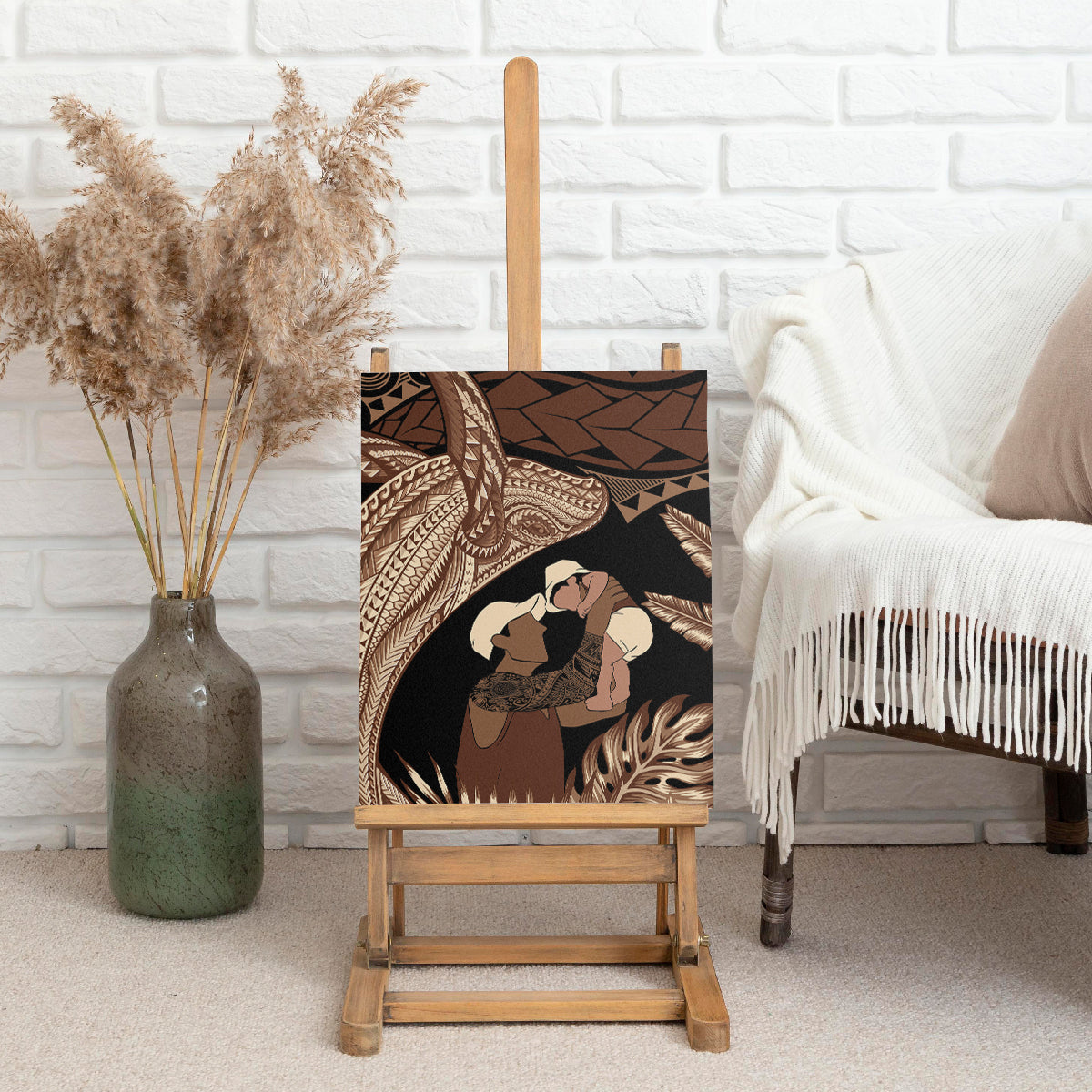 Father's Day Polynesian Pattern Canvas Wall Art Tropical Humpback Whale