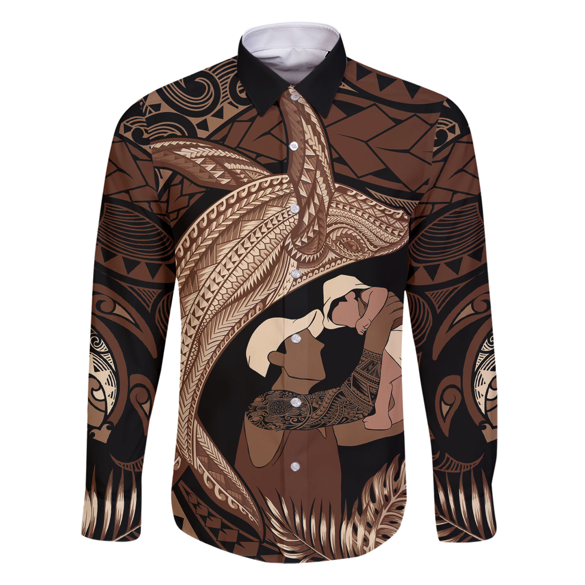 Father's Day Polynesian Pattern Family Matching Mermaid Dress and Hawaiian Shirt Tropical Humpback Whale