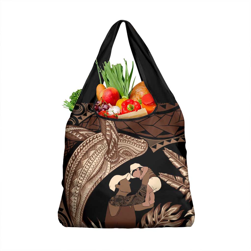 Father's Day Polynesian Pattern Grocery Bag Tropical Humpback Whale