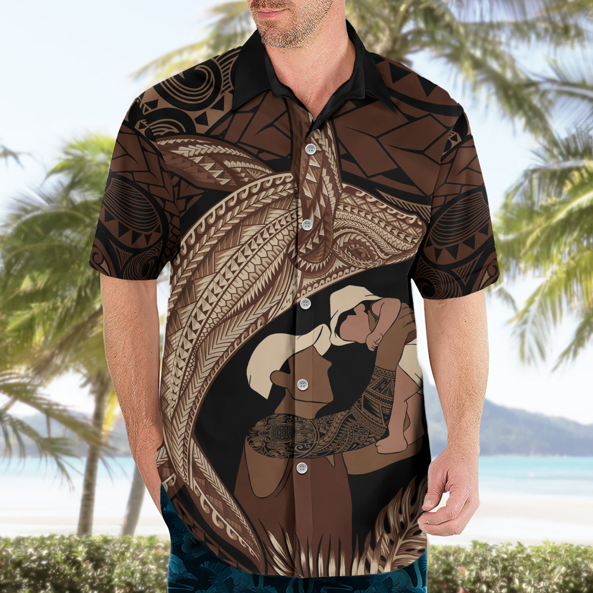 Father's Day Polynesian Pattern Hawaiian Shirt Tropical Humpback Whale
