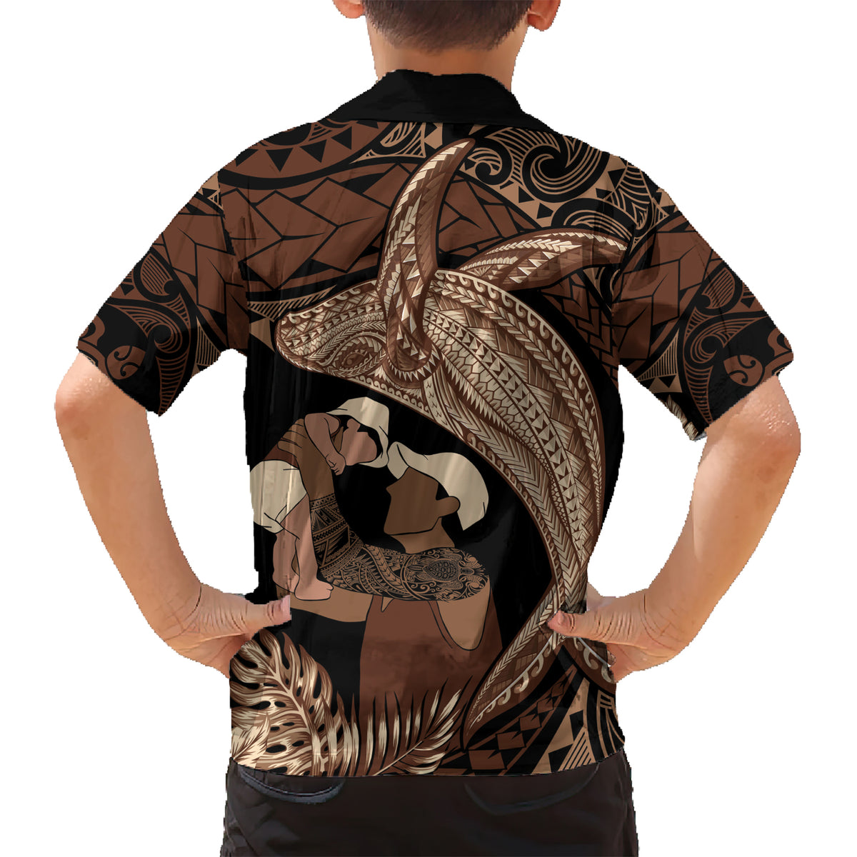 Father's Day Polynesian Pattern Kid Hawaiian Shirt Tropical Humpback Whale