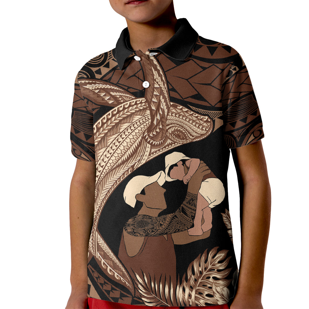 Father's Day Polynesian Pattern Kid Polo Shirt Tropical Humpback Whale