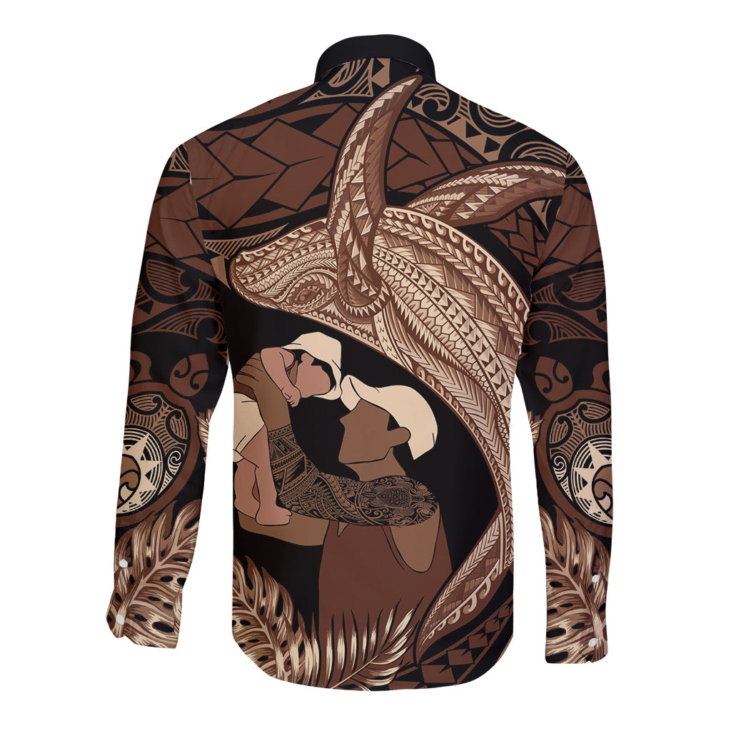 Father's Day Polynesian Pattern Long Sleeve Button Shirt Tropical Humpback Whale