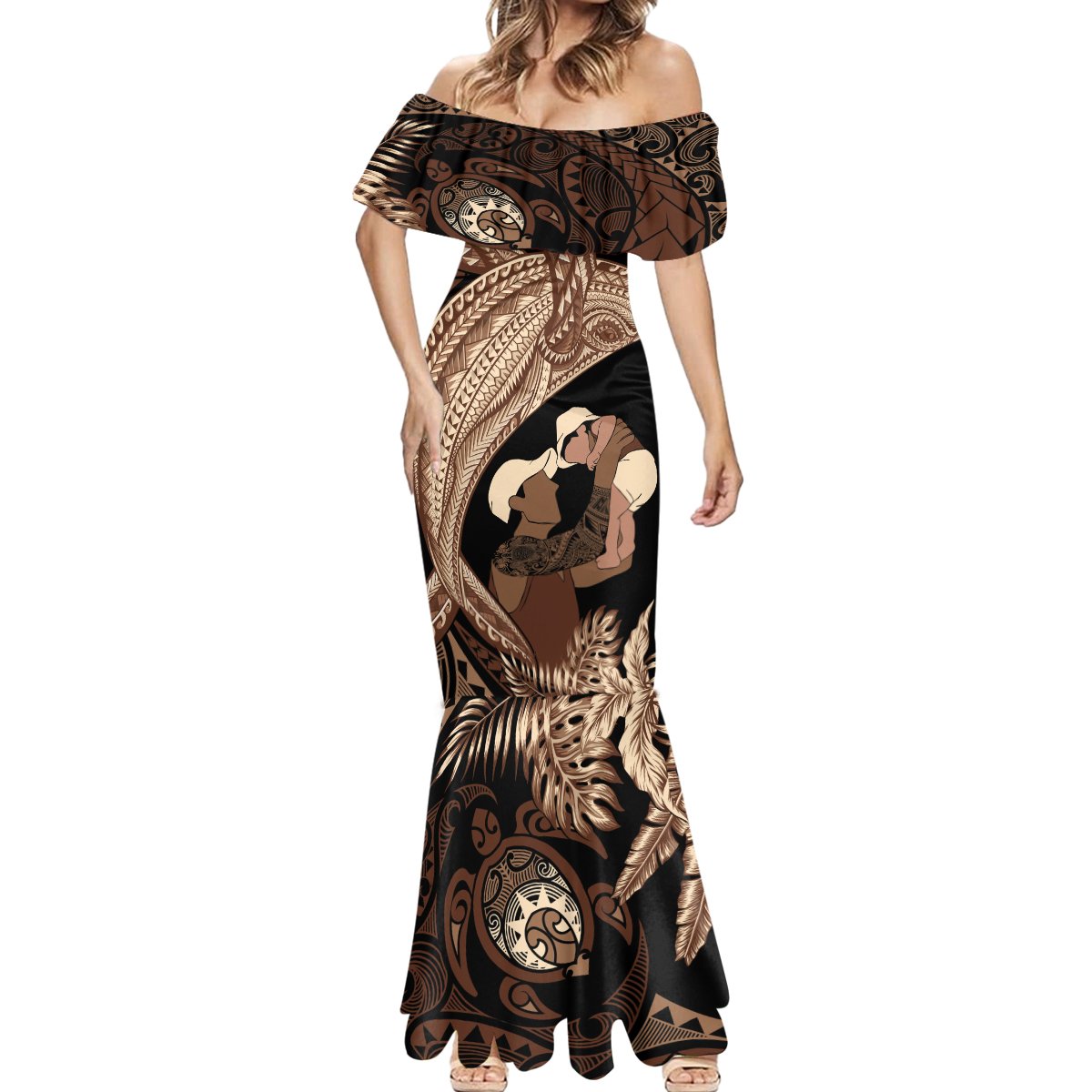 Father's Day Polynesian Pattern Mermaid Dress Tropical Humpback Whale