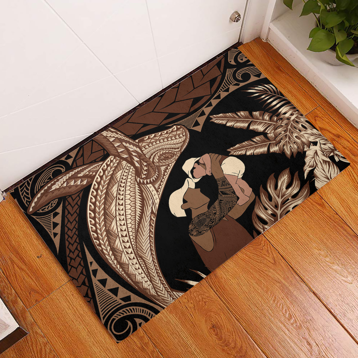 Father's Day Polynesian Pattern Rubber Doormat Tropical Humpback Whale