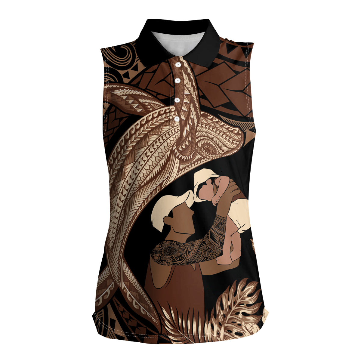 Father's Day Polynesian Pattern Women Sleeveless Polo Shirt Tropical Humpback Whale