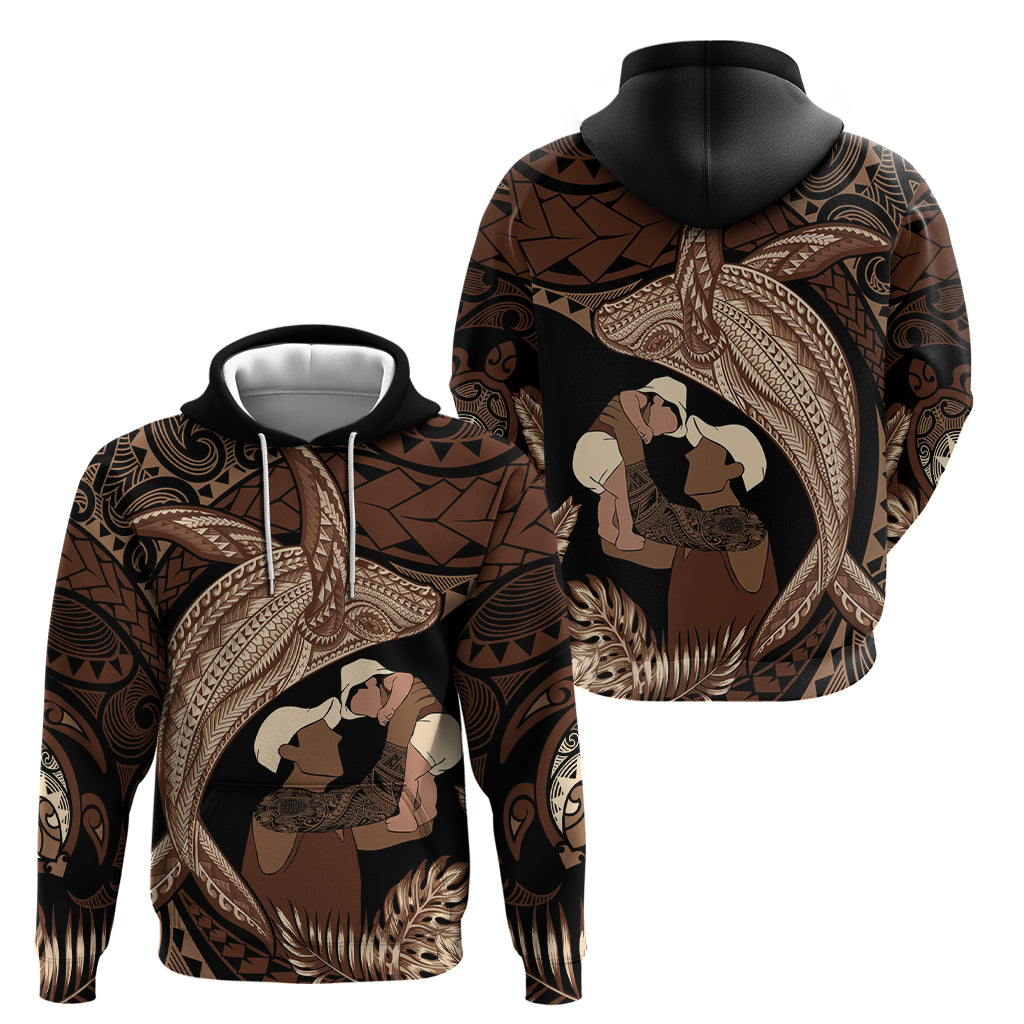 Father's Day Polynesian Pattern Zip Hoodie Tropical Humpback Whale