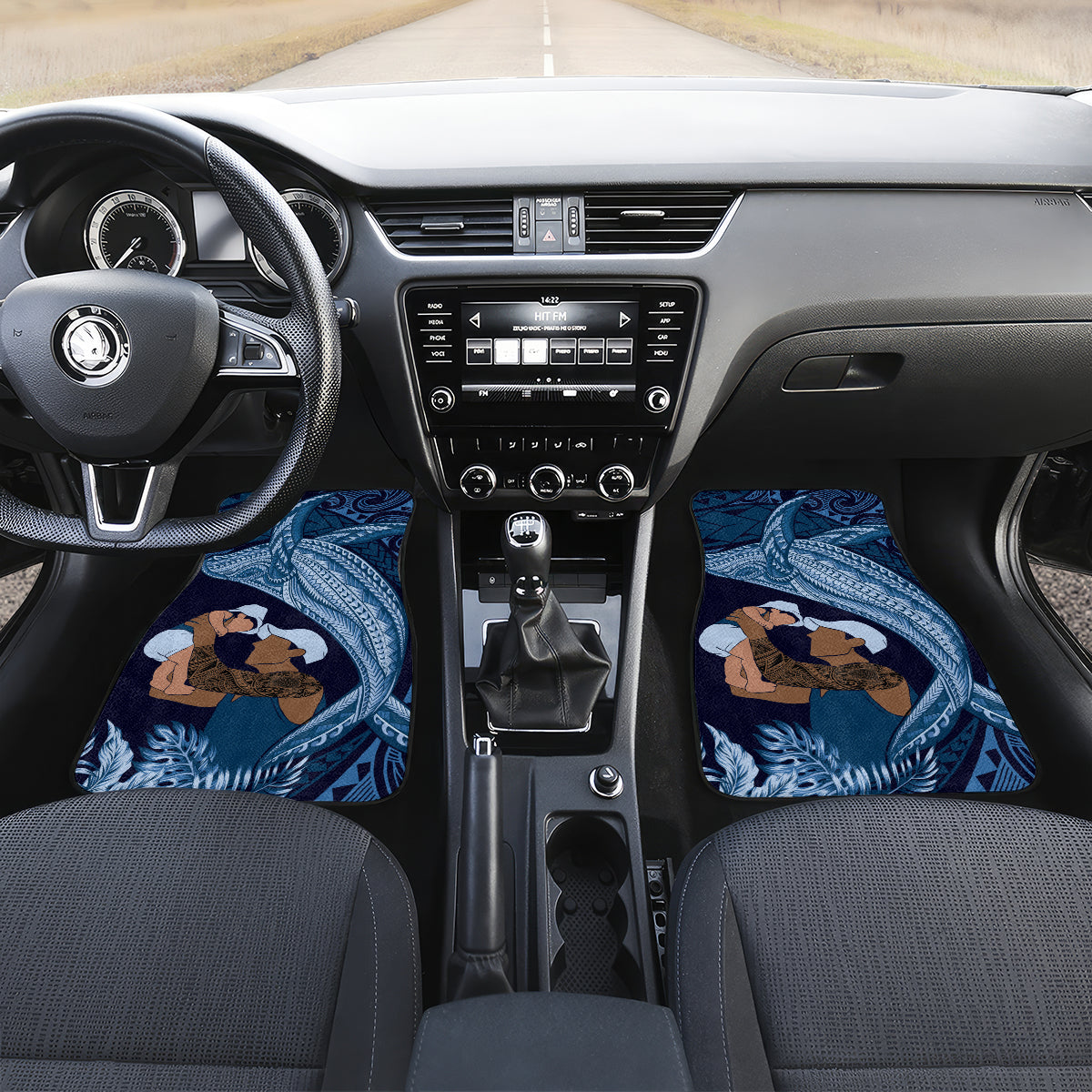 Father's Day Polynesian Pattern Car Mats Tropical Humpback Whale - Navy