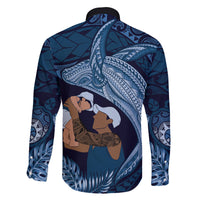 Father's Day Polynesian Pattern Family Matching Mermaid Dress and Hawaiian Shirt Tropical Humpback Whale - Navy