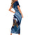 Father's Day Polynesian Pattern Family Matching Short Sleeve Bodycon Dress and Hawaiian Shirt Tropical Humpback Whale - Navy