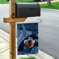 Father's Day Polynesian Pattern Garden Flag Tropical Humpback Whale - Navy