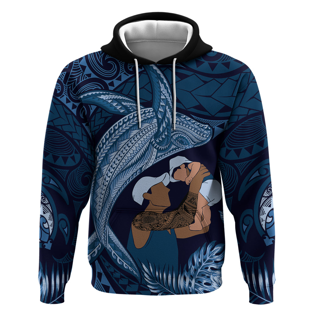 Father's Day Polynesian Pattern Hoodie Tropical Humpback Whale - Navy